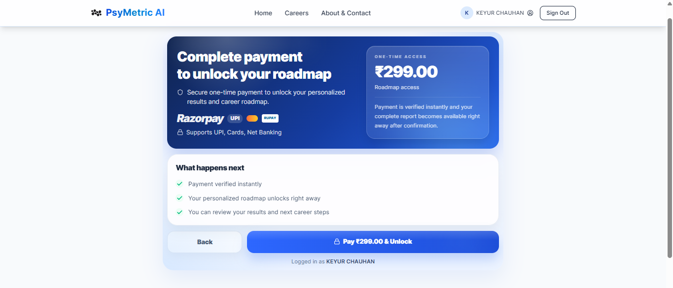 Razorpay payment integration screen
